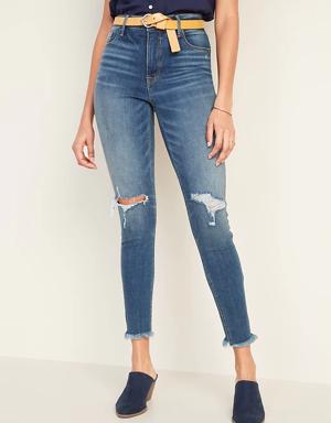 High-Waisted Raw-Edge Rockstar Super Skinny Ankle Jeans For Women blue