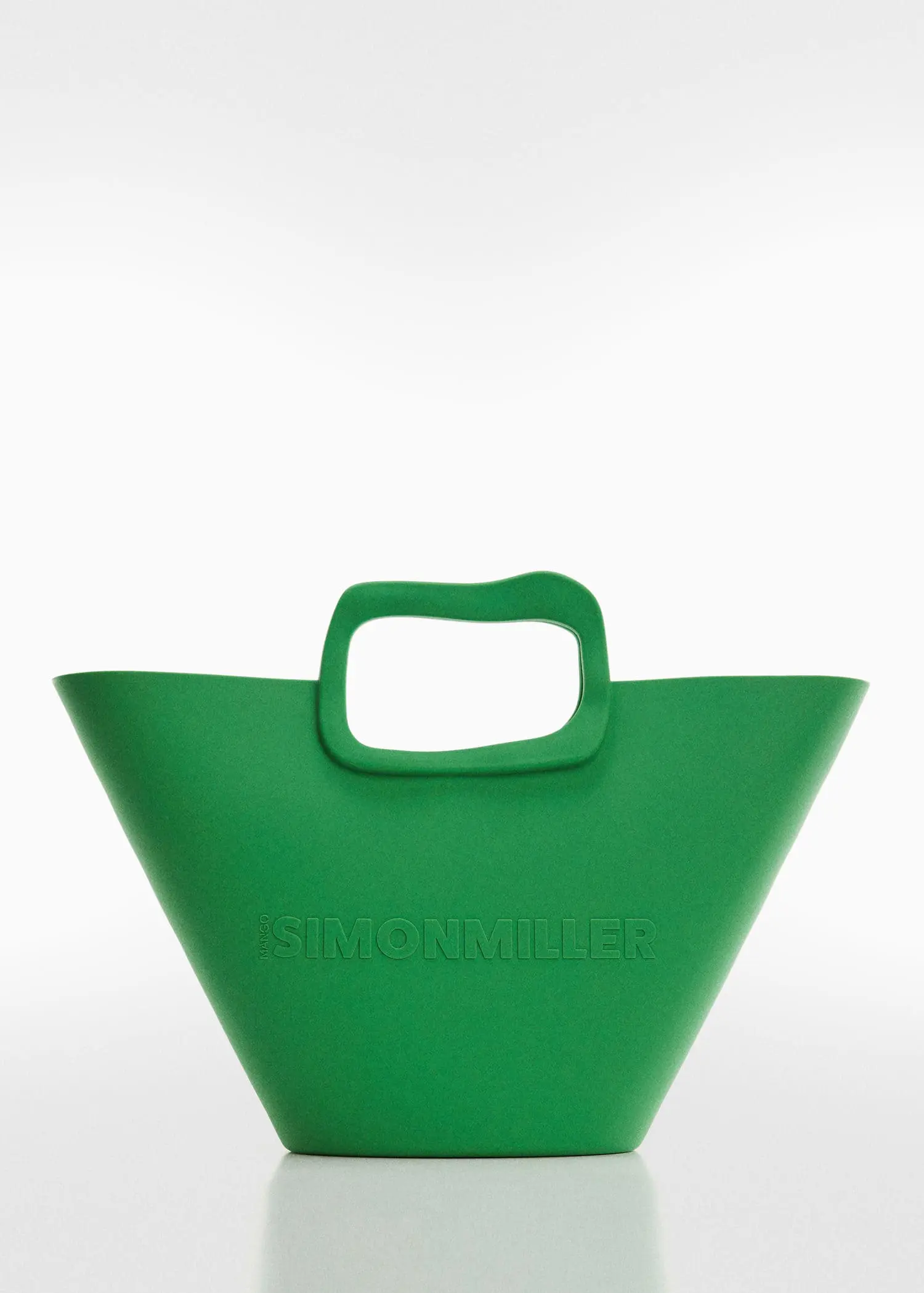 Mango Bag with geometric logo design. a close-up of a green bag on a white background. 
