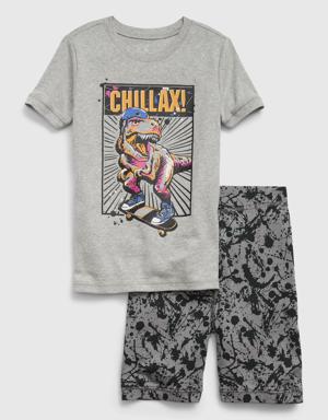 Kids 100% Organic Cotton Dino PJ Shorts Set gray