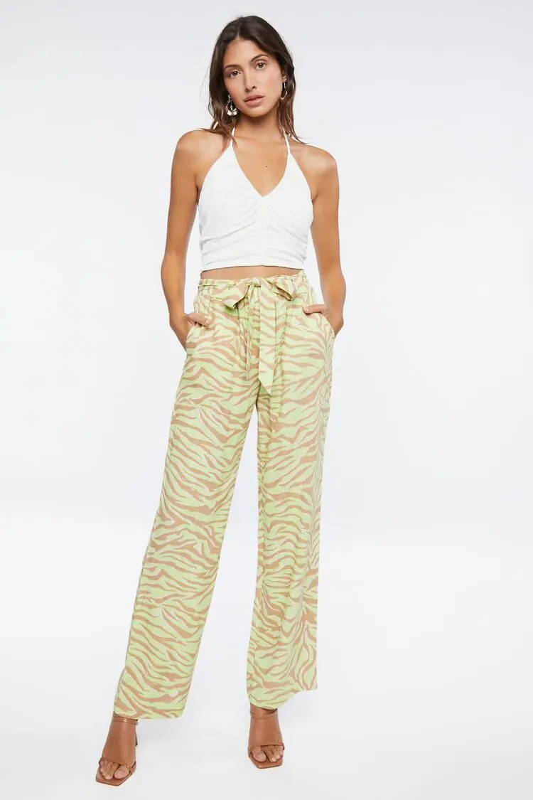 Forever 21 Forever 21 Belted Zebra Print High Rise Pants Green/Taupe. 1