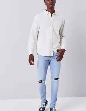 Forever 21 Premium Distressed Slim Fit Jeans Light Denim