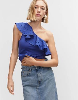 Embroidered asymmetrical top with flounces