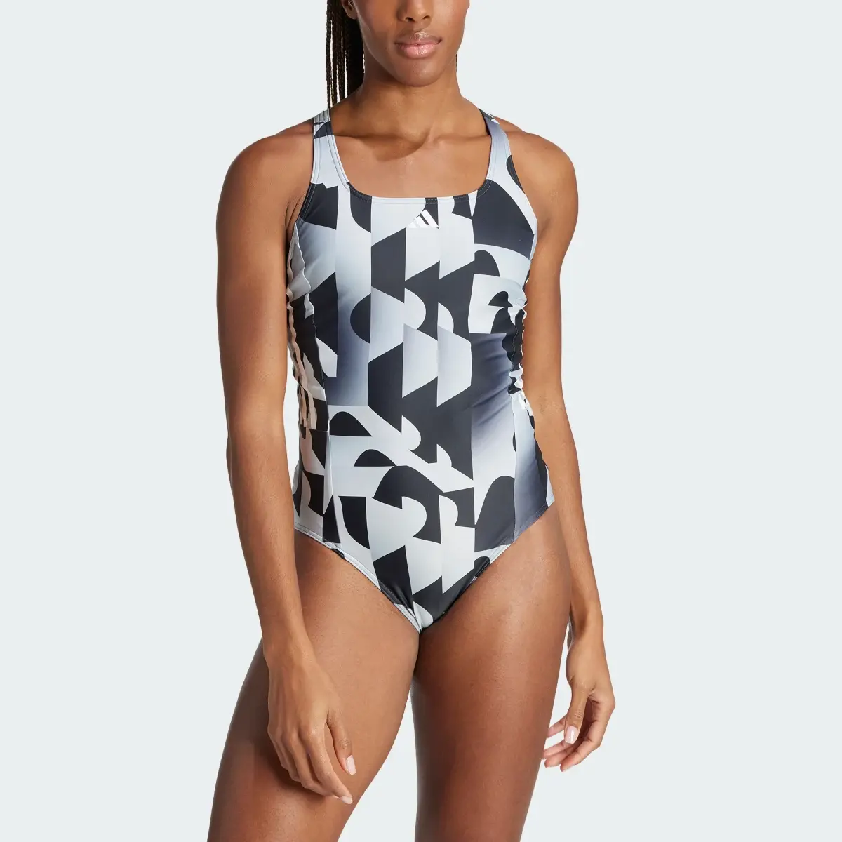Adidas 3-Stripes Graphic V-Back Swimsuit. 1