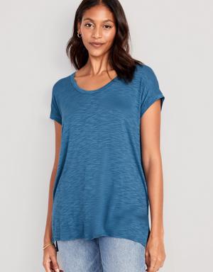 Luxe Voop-Neck Slub-Knit Tunic T-Shirt for Women blue