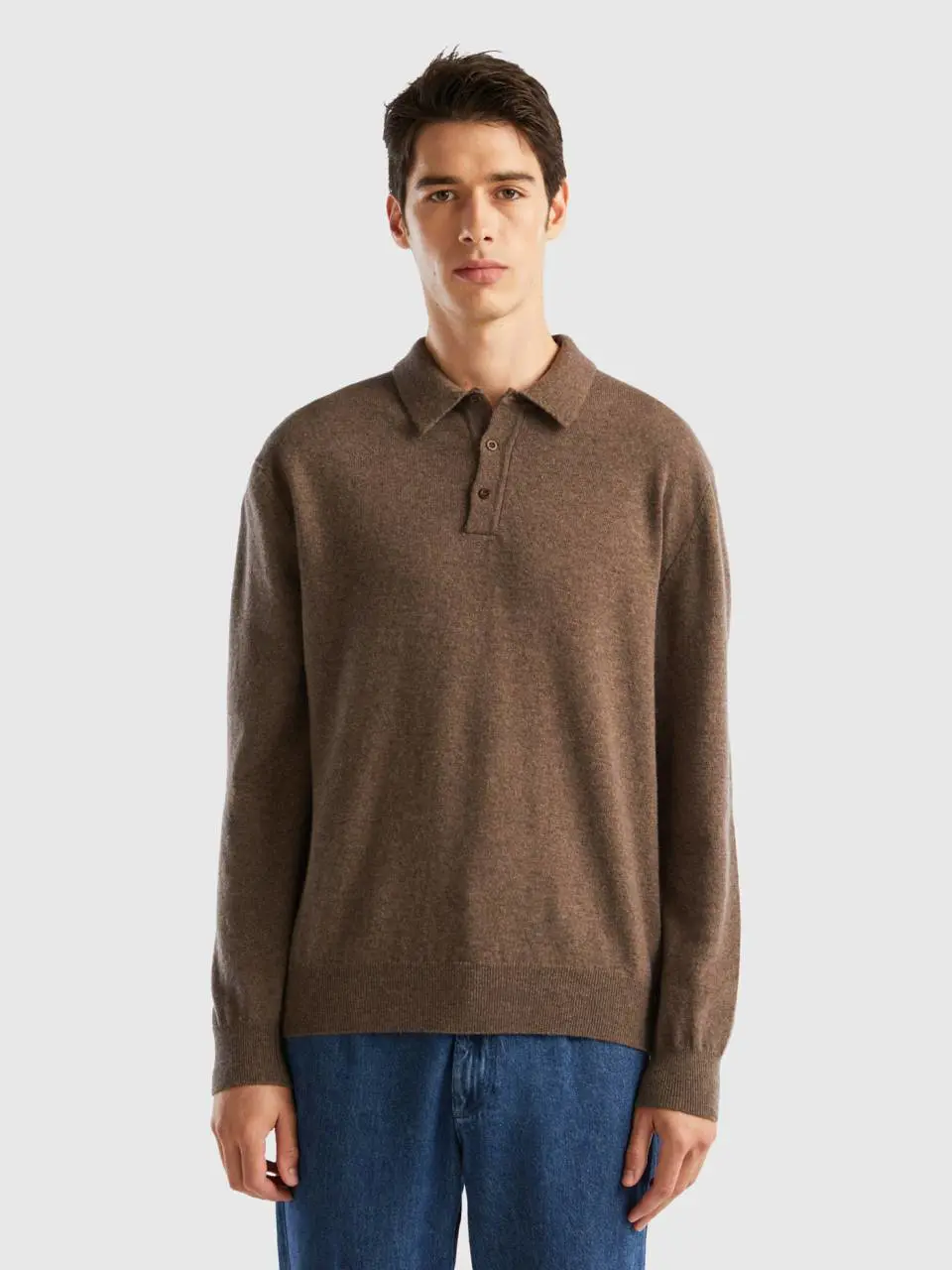 Benetton brown polo shirt in pure merino wool. 1