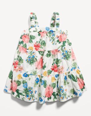 Sleeveless Matching Printed Tiered Swing Dress for Baby pink