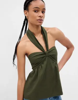 Linen-Blend Halter Top green