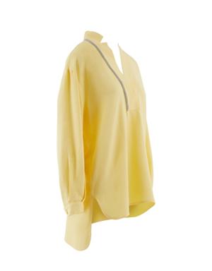 Yellow Blouse With Deep And Low-Cut Processing Detail