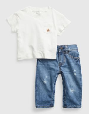 Baby 100% Organic Cotton Denim Outfit Set with Washwell blue