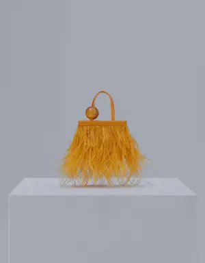 Leather bag with feather trim