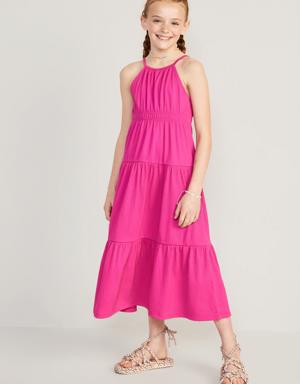 Old Navy Sleeveless Waist-Defined Tiered Smocked Maxi Dress for Girls pink