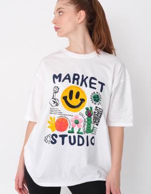 Market Studio Baskılı Oversize T-shirt