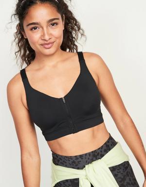 High-Support PowerSoft Zip-Front Sports Bra for Women 32C-42C black