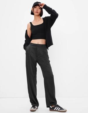 Gap High Rise Pleated Satin Trousers black