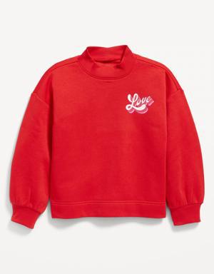 Mock-Neck Graphic Cocoon Sweatshirt for Girls red