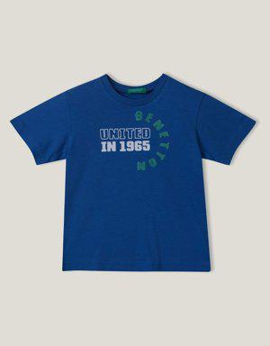 Erkek Çocuk Mavi Benetton Yazılı T Shirt