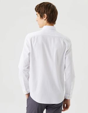 Erkek Slim Fit Düğmeli Yaka Organik Pamuk Beyaz Gömlek