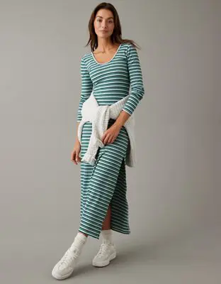 American Eagle Long-Sleeve Knit Midi Dress. 1