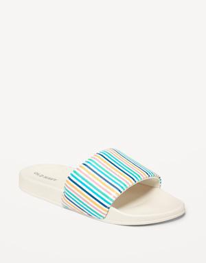 Printed Faux-Leather Pool Slide Sandals for Girls white