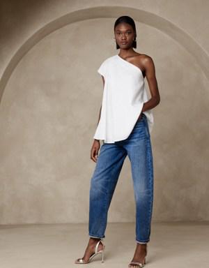 Odile Linen One-Shoulder Top white