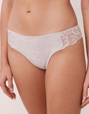 Cotton and Scalloped Lace Detail Thong Panty