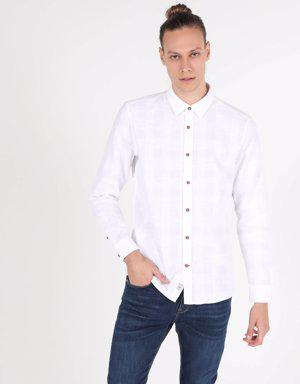 Slim Fit Shirt Neck Erkek Beyaz Uzun Kol Gömlek