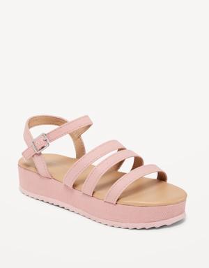 Twill Strappy Platform Sandals for Girls pink