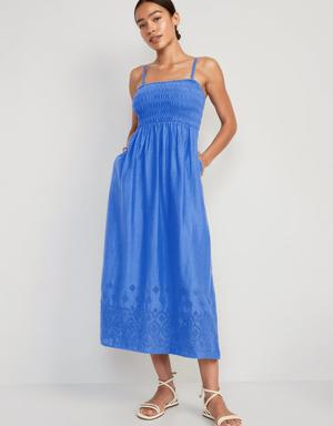 Fit & Flare Eyelet-Embroidered Smocked Maxi Cami Dress for Women blue