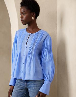 Banana Republic Ramie Pintuck Blouse blue