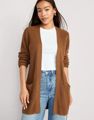 Textured Long-Line Open-Front Sweater for Women brown