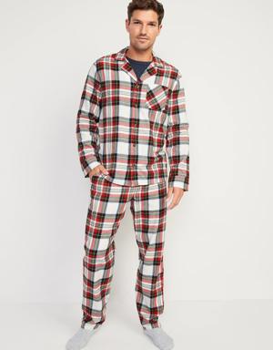 Matching Plaid Flannel Pajama Set for Men white