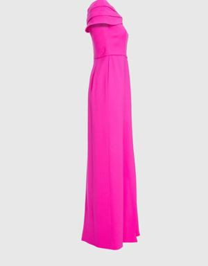 One-Shoulder Feathered Detailed Pink Long Evening Dress
