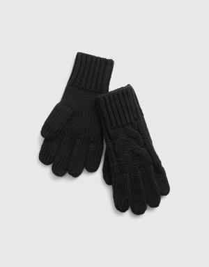 Kids Cable-Knit Touchscreen Gloves black