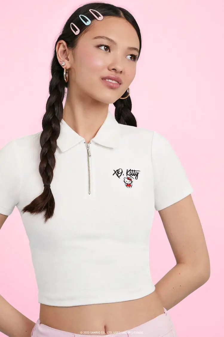 Forever 21 Forever 21 XO Kitty Hello Kitty Polo Shirt White/Multi. 1