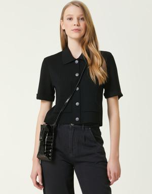 Siyah Gömlek Formlu Triko Ceket