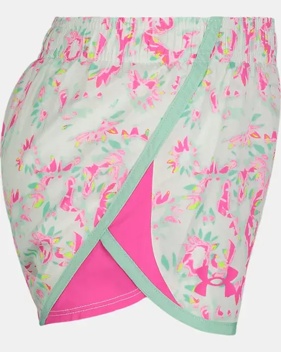 Under Armour Little Girls' UA Fly-By Solarized Floral Shorts. 3