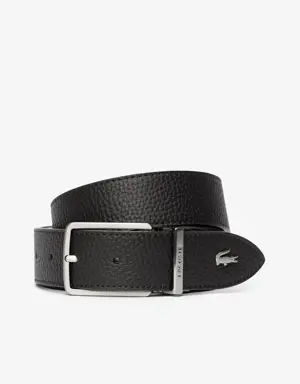 Men's Engraved Buckle Grained Leather Belt