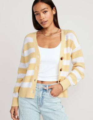Striped Lightweight Shaker-Stitch Cardigan Sweater for Women yellow