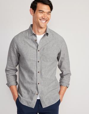Regular-Fit Everyday Non-Stretch Linen-Blend Shirt for Men gray