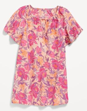 Matching Printed Short-Sleeve Tie-Neck Swim Cover-Up Dress for Girls orange
