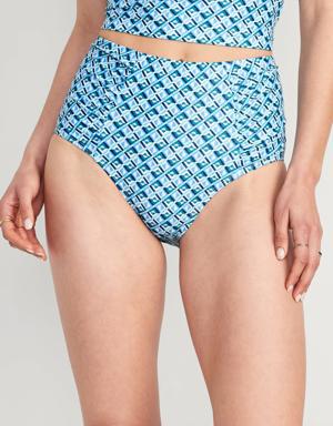 Old Navy High-Waisted Printed Ruched Bikini Swim Bottoms for Women blue