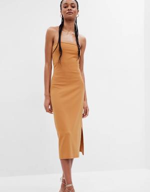 Modern Strapless Split-Hem Midi Dress brown