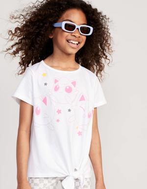 Licensed Pop-Culture Tie-Knot T-Shirt for Girls white