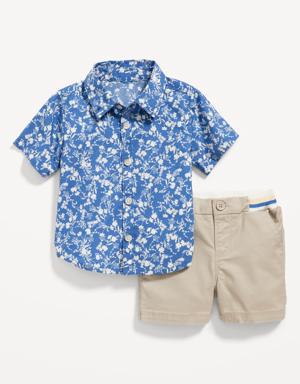 Short-Sleeve Poplin Shirt & Twill Shorts Set for Baby multi