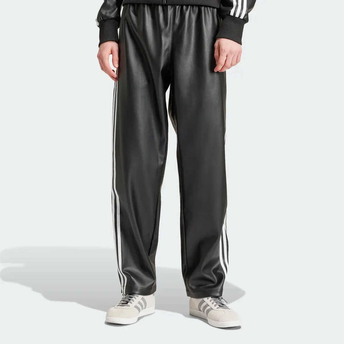 Adidas Faux Leather Adicolor 3-Stripes Firebird Track Suit Pants. 1