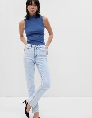 High Rise Split-Hem Vintage Slim Jeans blue