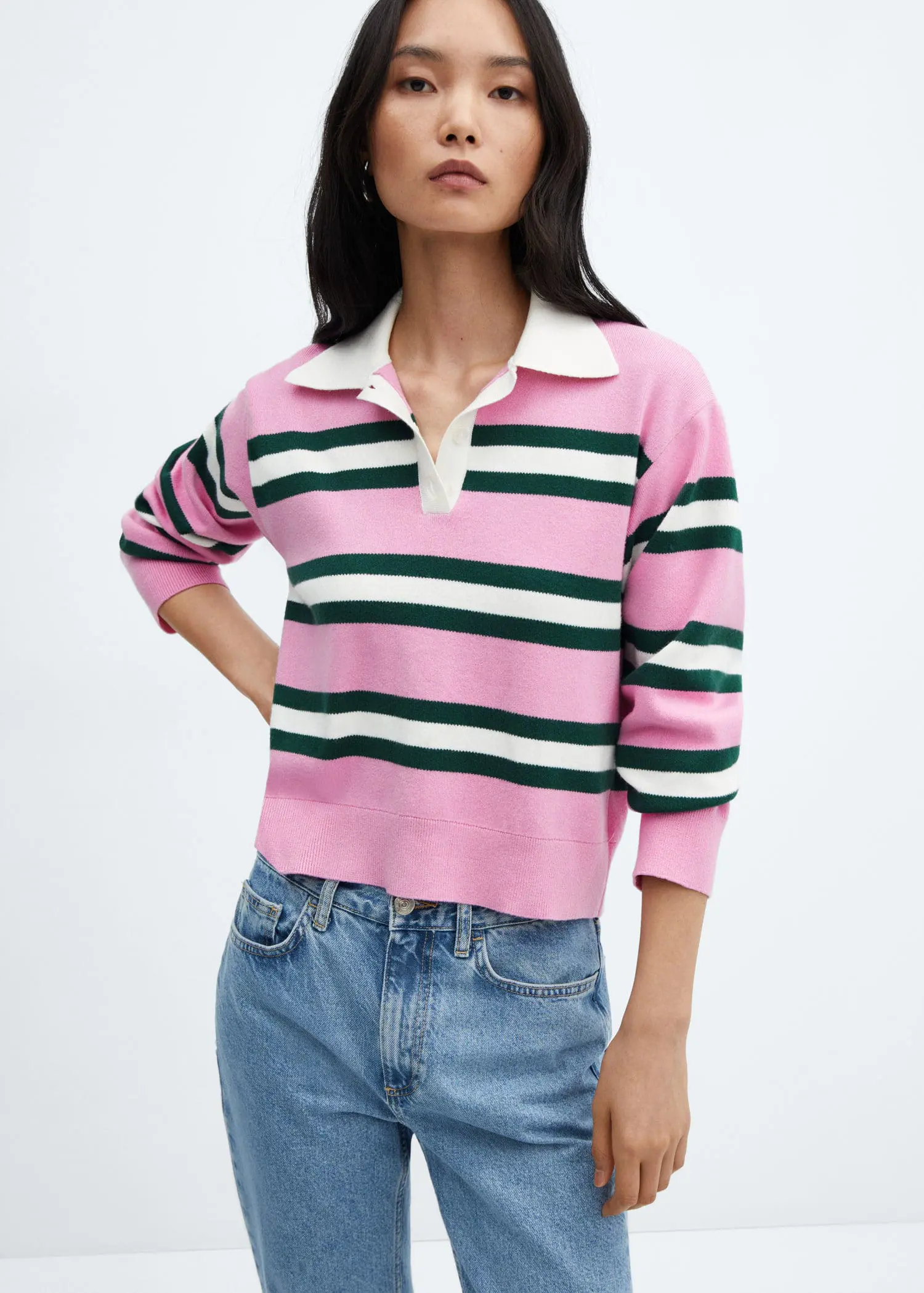 Mango Striped polo-neck sweater. 2