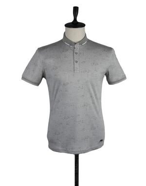 Koyu Lacivert Kısa Kol Baskılı Merserize Polo Yaka Slim Fit Dar Kesim Casual T-Shirt 1011220115
