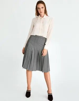 Pleated A-Line Skirt - 4 / GREY