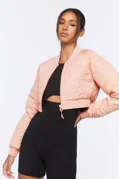 Forever 21 Forever 21 Active Quilted Bomber Jacket Blush. 2